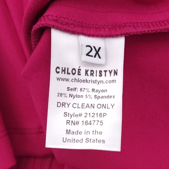 NWT Chloe Kristyn Veronica Ponte Top Plus Size 2X Fuchsia Long Sleeve V Neck - Picture 7 of 8